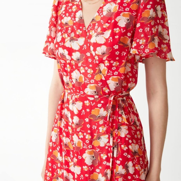 NWT & Other Stories Red Floral Wrap Dress Size 12 Nordstrom - Picture 2 of 7